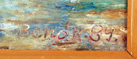 Benák János: A tengernél, olaj, vászon, faroston, üvegezett fa keretben, 48×32,5 cm cm