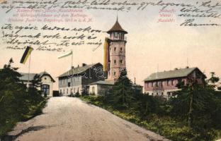 Klínovec, Keilberg; Kaiser Franz Josefs Aussichtsturm mit Unterkunftshäuser / lookout tower