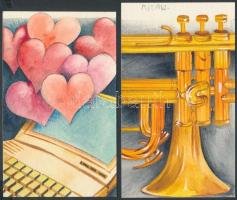 Takács jelzéssel: 6 db illusztráció a 1991-es Playboy újság számára. Vegyes technika, papír, 2 db je...