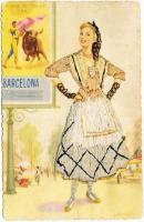 Spanish folklore from Barcelona, Bullfight advertisement, silk card s: J. Briones (fa)