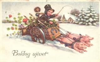 New Year, pig carriage, chimneysweeper, clovers, mushrooms