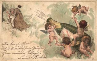 New Year, angels with champagne, A. Sockl No. 859. litho s: Ferenchich (Rb)