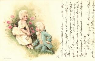 Romantic baroque couple, Emil Dotzert Serie No. 126. litho, Romantikus barokk pár, Emil Dotzert Serie No. 126. litho