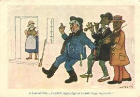 Hungarian folklore, Gypsy musicians, drunk humour, raffle card s: Juszkó Béla (EK)