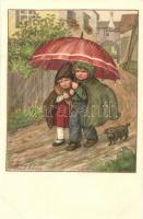 Children with umbrella, August Röckl Nr. 1448. litho s: Pauli Ebner