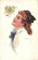 Italian art postcard, lady, Erkal No. 333/4. s: Usabal, Olasz művészi képeslap, Erkal No. 333/4. s: Usabal