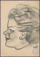 Olvashatatlan jelzéssel: 2 db karikatúra, egyiken hivatali pecséttel, szén, papír, 28×20 cm