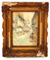 Olvashatatlan jelzéssel: Utca részlet, vegyes technika, karton, antik sérült keretben, 21×15 cm