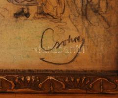 Olvashatatlan jelzéssel: Utca részlet, vegyes technika, karton, antik sérült keretben, 21×15 cm