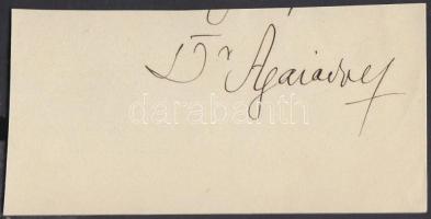 Ágai Adolf (1836-1916) jeles humorista és lapszerkesztő, tanult orvos, a Kisfaludy Társaság tagja. Aláírás kivágáson.