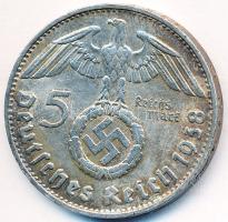 Német 3. Birodalom 1938D 5M Ag "Hindenburg" T:2,2- German Third Reich 1938D 5 Marks Ag "Hindenburg" C:XF,VF