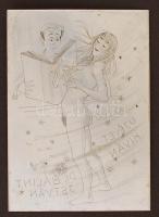 Jelzés nélkül: Dr. Bálint István Boldog Új Évet kíván, erotikus ex libris nyomólemez, 10.5x7.5 cm