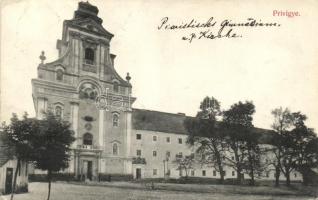 Privigye, Prievidza; Piarista gimnázium és templom, kiadja Gubits B. / grammar school, church (EK)
