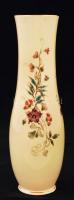 Gazdagon díszített Zsolnay porcelán váza, kézzel festett, jelzett, hibátlan, d: 6 cm, m: 25,5 cm