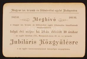 1892/93 Bp., A Magyar izraelita kézmű- és földmívelési egylet meghívója jubiláris közgyűlésére