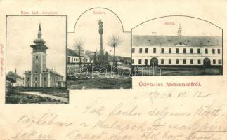 Mecenzéf, Metzenzéf; Római katolikus templom, szobor, iskola / Roman Catholic church, statue, school (EB)