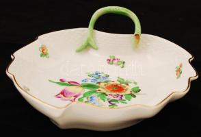 Herendi virágmintás porcelán tálka, kézzel festett, jelzett, hibátlan, 20×17×6,5 cm