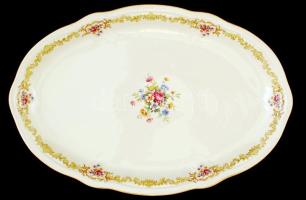 Paul Müller ovális virágmintás porcelán tál, jelzett, apró kopásnyomokkal, 38×25,5×3,5 cm