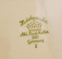 Paul Müller ovális virágmintás porcelán tál, jelzett, apró kopásnyomokkal, 38×25,5×3,5 cm