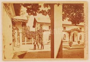 cca 1880 Bp., Klösz György: A Margitsziget átnézete, az alsó vendéglő udvara, keményhátú fotó, feliratozva, jelzett, 10x7 cm