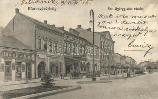 Marosvásárhely, Szent György utca, gyógyszertár, étterem, Porjes S. kiadása / street, pharmacy, restaurant (EK)
