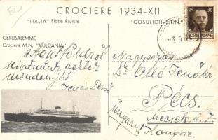 Jerusalem, 'Crociere 1934 XII', Italia Flotte Riunite, MN Vulcania on the backside (EK)
