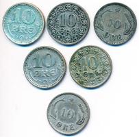 Dánia 1904-1919. 10ö Ag (6xklf) T:vegyes Denmark 1904-1919. 10 Öre Ag (6xdiff) C:mixed