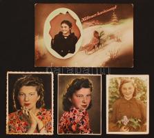 1940-1948 4 db színezett portréfotó, 6x9 és 14x9 cm