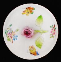 Herendi Viktória mintás teás készlet, kézzel festett, apró lepattanás a rózsán, jelzett / Herend tea...