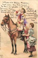 French cavalryman with woman, Franz Künstler Karten No. 5. litho (fa)