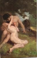 Adam and Eve / Erotic art postcard s: Benczúr