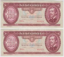 1993. 100Ft (2x) sorszámkövető, nyomdai festékfoltokkal és papírráncokkal T:I
