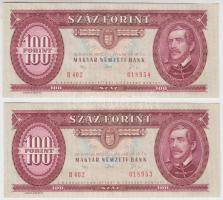 1992. 100Ft (2x) sorszámkövető, nyomdai papírráncokkal T:I