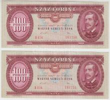 1989. 100Ft (2x) sorszámkövető, nyomdai papírráncokkal T:I,I- apró hajlás