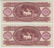 1989. 100Ft (2x) sorszámkövető, nyomdai papírráncokkal T:I,I- apró hajlás