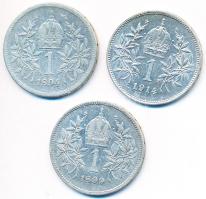 Ausztria 1894-1914. 1K Ag "Ferenc József" (3x) T:2,2- Austria 1894-1914. 1 Corona Ag "Franz Joseph" (3x) C:XF,VF