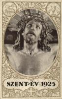 1925 Szentév / Holy Year, Jesus Christ with the crown of thorns, Nemzeti Újság trip prize advertisement on the backside