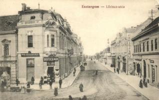Esztergom, Lőrinc utca, Deutsch Mór üzlete, Papír áruház, Fonciere Pesti Biztosító Intézet Főügynöksége, Liszt raktár (Rb)