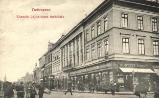 Debrecen, Kossuth Lajos utca torkolata, Kontsek Kornél üzlete, Ifj. Gyürky Sándor kiadása (Rb)