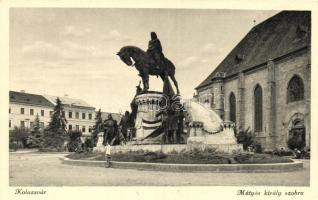 Kolozsvár - 3 db régi városképes lap: Mátyás király tér, Mátyás szobor / 3 old Hungaroan postcards, square, statue