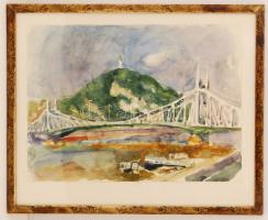 Somlai Vilma (1938-2007): Erzsébet-híd. Akvarell, papír, jelzett, üvegezett keretben, 35×50 cm