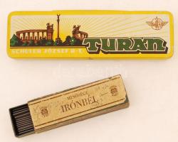 Schuler minőségi HB irónbél, eredeti dobozában + Schuler "Turán" fém doboz, 18×5,5×2 cm