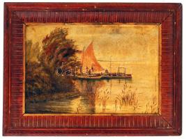 Csáki-Maronyák József (1910-2002): Balatoni móló, olaj, vászon, jelzett, díszes fa keretben, 38,5×25 cm