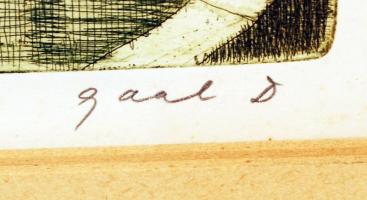 Gaál Domokos (1940-2009): Vajdahunyad vára, színezett rézkarc, papír, számozott (28/55), paszpartuba...