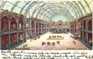Paris, Grand Palais, Hall, interior, horse show litho (EB)
