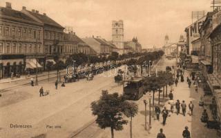 Debrecen, Piac utca, Neumann M. üzlete, Központi Szálloda, Lofkovits Arthur órás-ékszerész üzlete, vasút, Hegedűs és Sándor kiadása