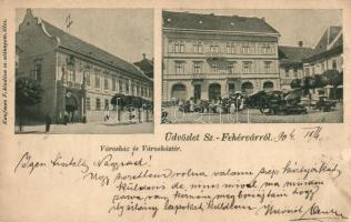 Székesfehérvár, Városház tér, városháza, piac, Kaufman F. kiadása (EK)