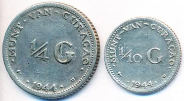 Curacao 1944D 1/10G Ag + 1/4G Ag T:2- Curacao 1944D 1/10 Gulden Ag + 1/4 Gulden Ag C:VF