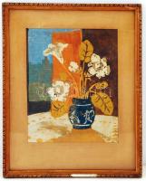 Herendi Gyula (1926- ): Csendélet 1957, monotípia, farost, paszpartuban, jelzett, üvegezett fa keretben, 30×24 cm