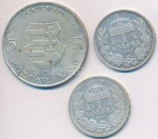1894-1896. 1K Ag "Ferenc József" (2x) + 1947. 5Ft "Kossuth" Ag T:2-